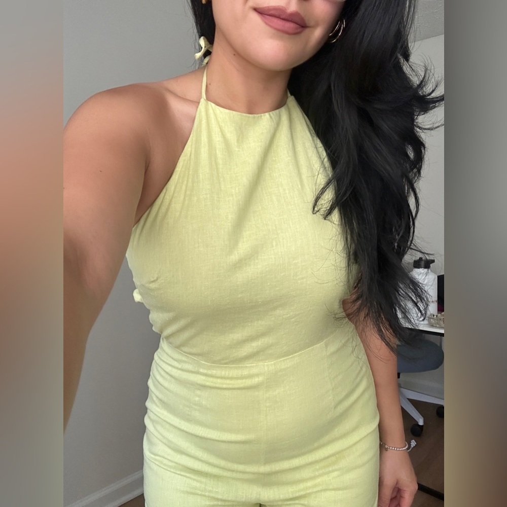 Lime green halter top jumpsuit